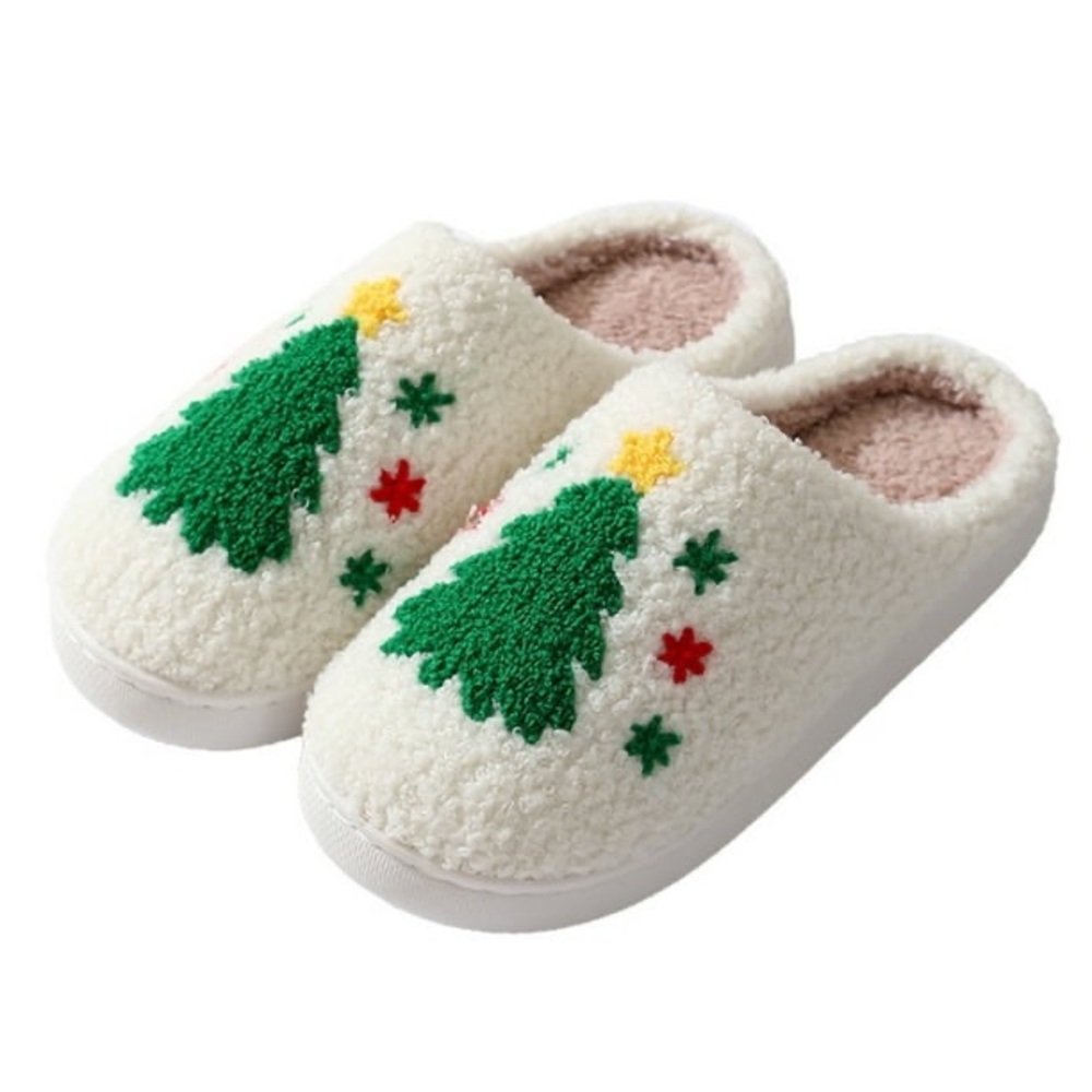 Women’s Warm Slippers Shoes Christmas Tree Cotton Soft Soles Non-slip S-M